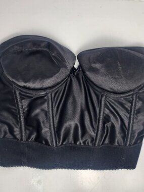 Vintage Wonderbra 36B Black Satin Strapless Longline Push Up Bra Removable Pads